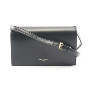 Saint Laurent Smooth Leather Envelope Clutch Crossbody Shoulder Bag Black